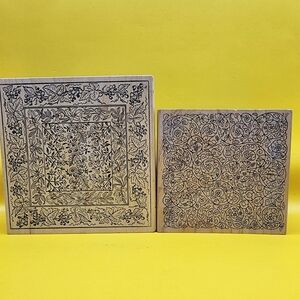 2 Large Stamps Magenta Floral Leaf Garden Vine Wooden Rubber Lot